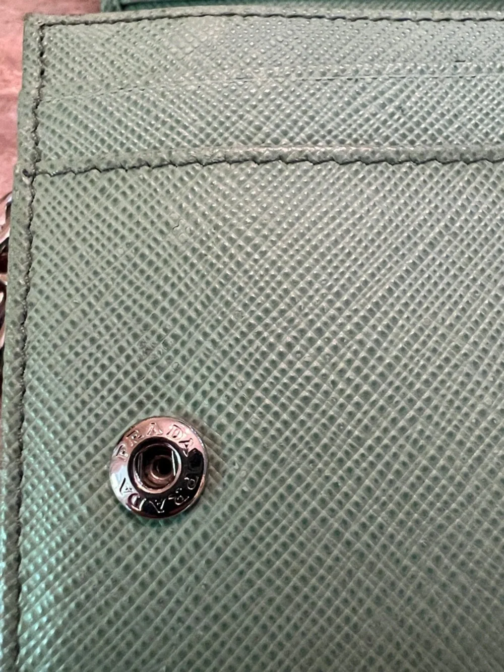 Prada Saffiano Leather Clutch in Mint Green with Silver Chain insert - Picture 13 of 17